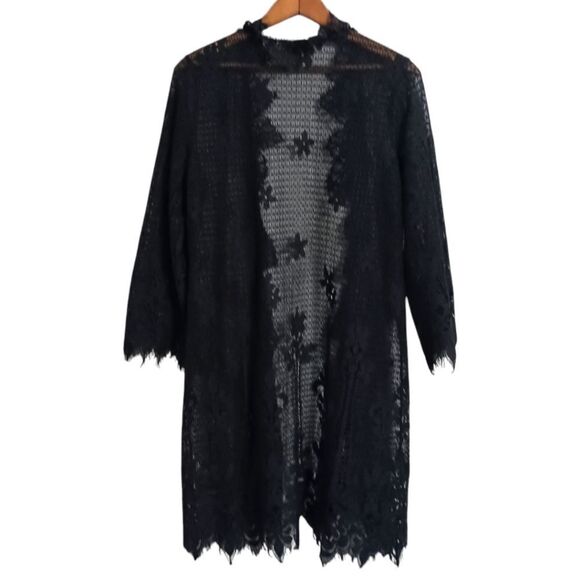 Soft Surroundings Lace Cardigan S Kimono Duster Black Witchy Goth Fairy Sheer - Picture 8 of 16
